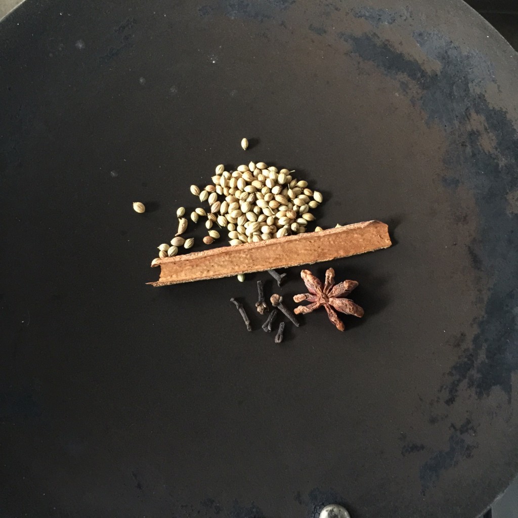 Dry roasting the spices for Pho