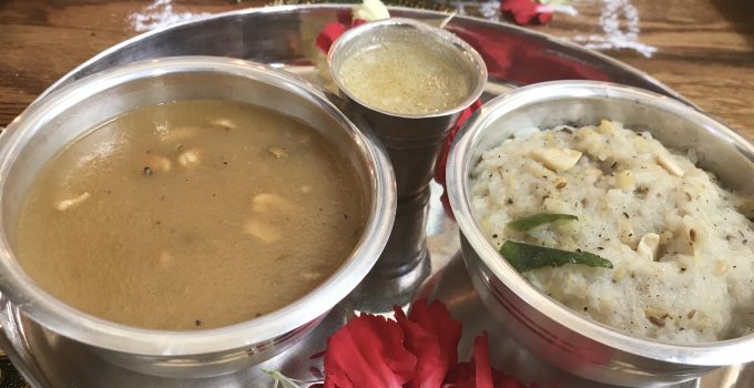venn pongal and rice coconut jaggery payasam